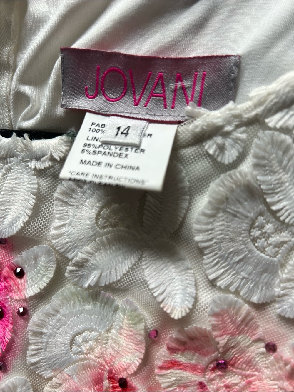 Jovani Ivory Lace Dress with Pink & Green Floral Embroidery - Picture 4 of 5